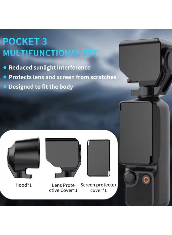 3 in 1 Pocket 3 Acessories Sun Hood, Camera Lens Sunshade Protector, Screen Cover Protector with Camera Frame for DJI OSMO Pocket 3, Dustproof Scratchproof  - Image 1