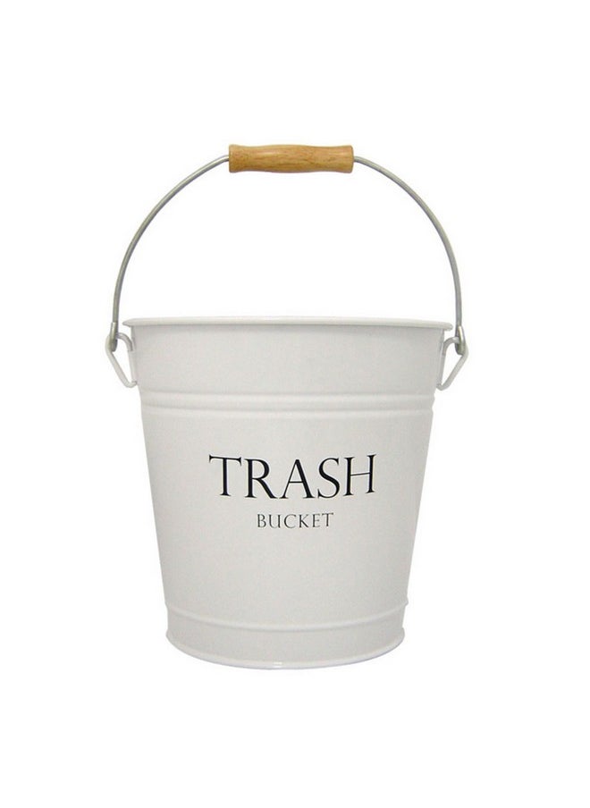 IDesign iDesign Metal Pail Trash Can for Bathroom, Bedroom, Home Office, Dorm, 10.75" x 10.75" x 10.5", White Finish with Vintage Black Lettering  - Image 1