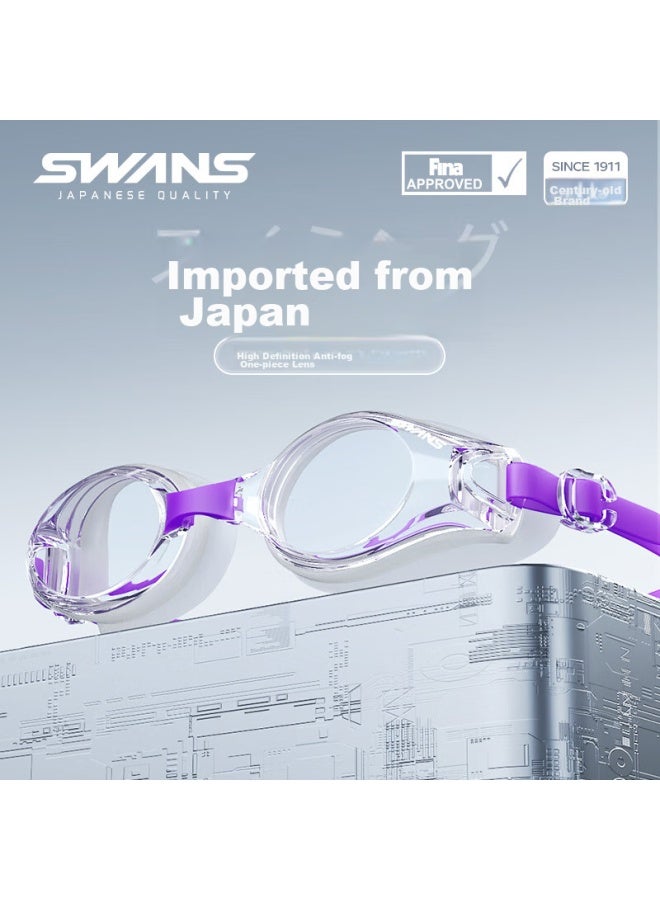 Swans Swimming Goggles, Imported From Japan, Waterproof, Anti-Fog, High-Definition, Clear Lens, Large Frame, For Adults, Professional Diving, Sw45-4, Purple - Image 1