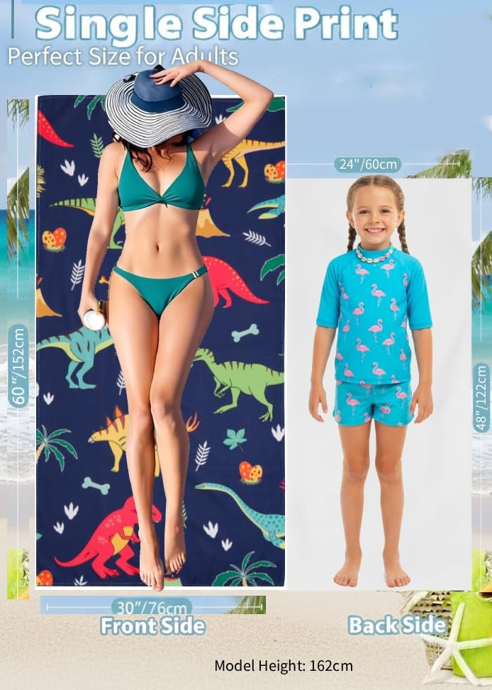 LIVILAN Small Dinosaur Beach Towel for Kids, Soft Microfiber 24" X 48", Quick Dry, Sand Free, Perfect for Boys Bath, Pool, Travel, Durable Toddler Towel, Ideal Dinosaur Gift - Image 4