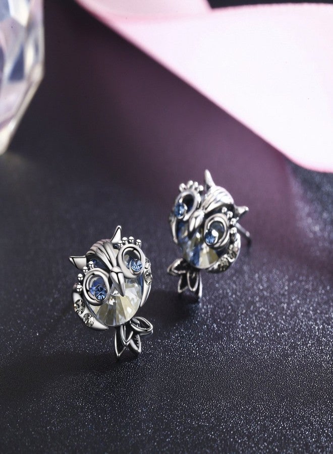 SBLING Blue Owl Stud Earrings Made with Austrian Crystals - Image 3