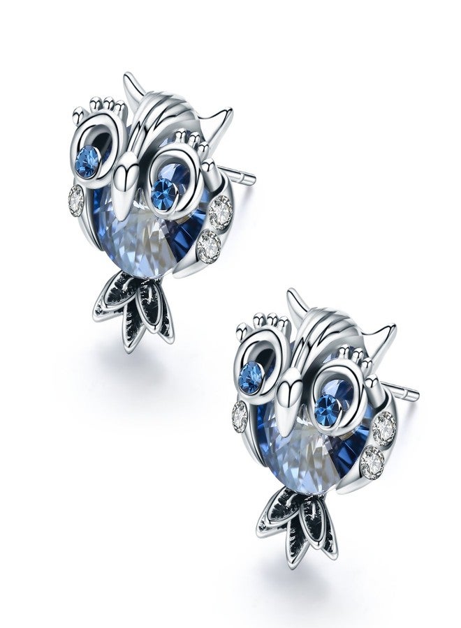 SBLING Blue Owl Stud Earrings Made with Austrian Crystals - Image 2