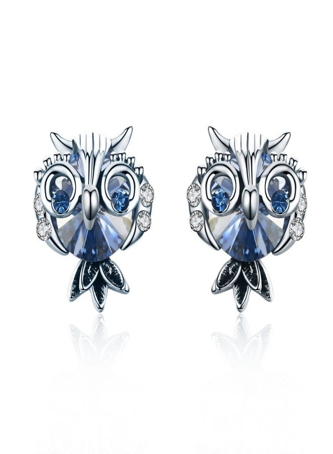 SBLING Blue Owl Stud Earrings Made with Austrian Crystals - Image 1