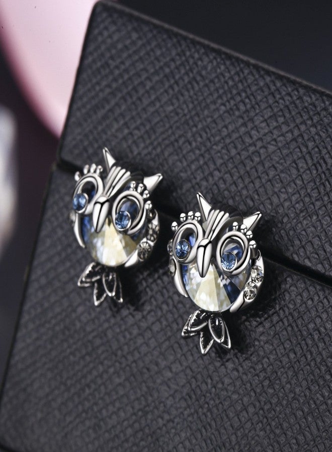SBLING Blue Owl Stud Earrings Made with Austrian Crystals - Image 4