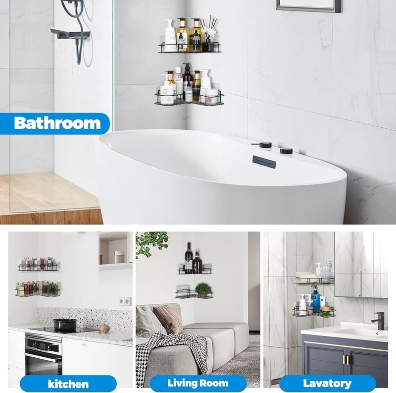 Boniry Metal Bathroom Organiser Without Drill Bathroom Corner Shelf Adhesive Stand for Corner Rack for Bathroom, Shampoo Holder for Bathroom Accessories-Multipurpose Bathroom (2 Pcs Corner) - Image 5