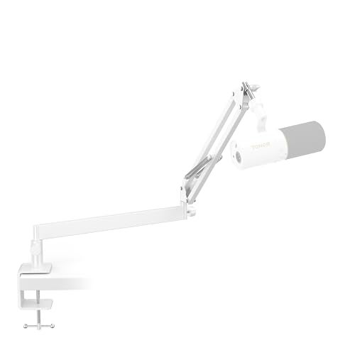 Tonor Mic Arm Desk Mount Low Profile Boom Arm for Microphone Adjustable Mic Stand with Desk Mount Clamp 38 and 58 Screwadapter for Most Micr 38 cm 35 cm1514 White T20LP - Image 1