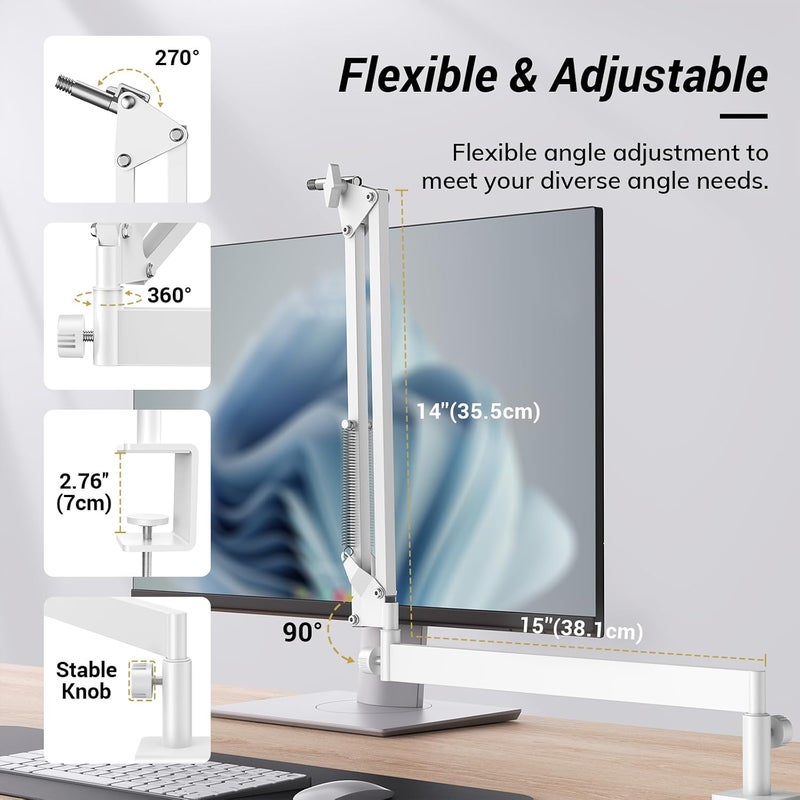 TONOR Low-Profile Microphone Arm for Podcasting and Streaming, Fully Adjustable 360° and Rotatable 90°, White - Image 4