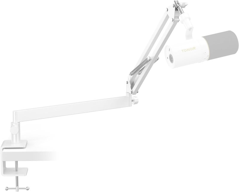 TONOR Low-Profile Microphone Arm for Podcasting and Streaming, Fully Adjustable 360° and Rotatable 90°, White - Image 1