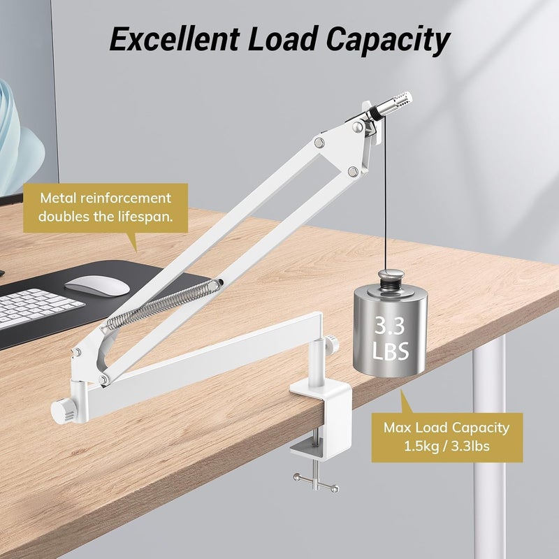 TONOR Low-Profile Microphone Arm for Podcasting and Streaming, Fully Adjustable 360° and Rotatable 90°, White - Image 3