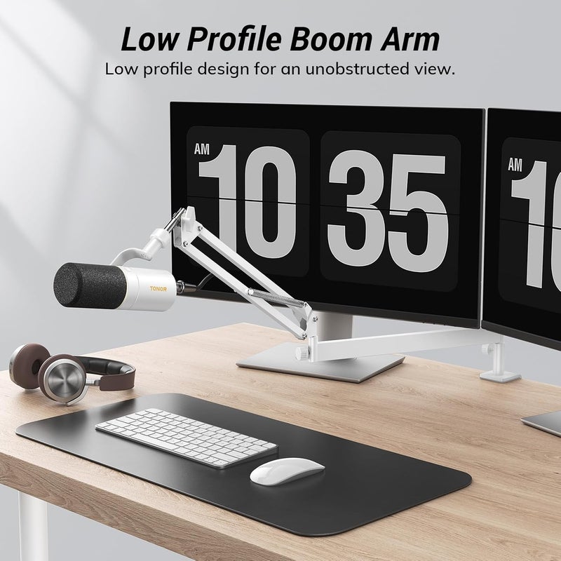 TONOR Low-Profile Microphone Arm for Podcasting and Streaming, Fully Adjustable 360° and Rotatable 90°, White - Image 2