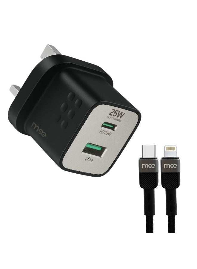 آیمی محول شحن سريع IMEE Plus GaN بقدرة 25 وات IM-HC125CL مع PD 25 وات و QC3.0 شاحن حائط صغير الحجم بثلاثة دبابيس بمخرج مزدوج وكابل USB-C إلى Lightning بطول 1 متر وحماية من الجهد الزائد وارتفاع درجة الحرارة شاحن IC ذكي وآمن لأجهزة iPhone وiPad وSamsung وأجهزة Android - Image 2