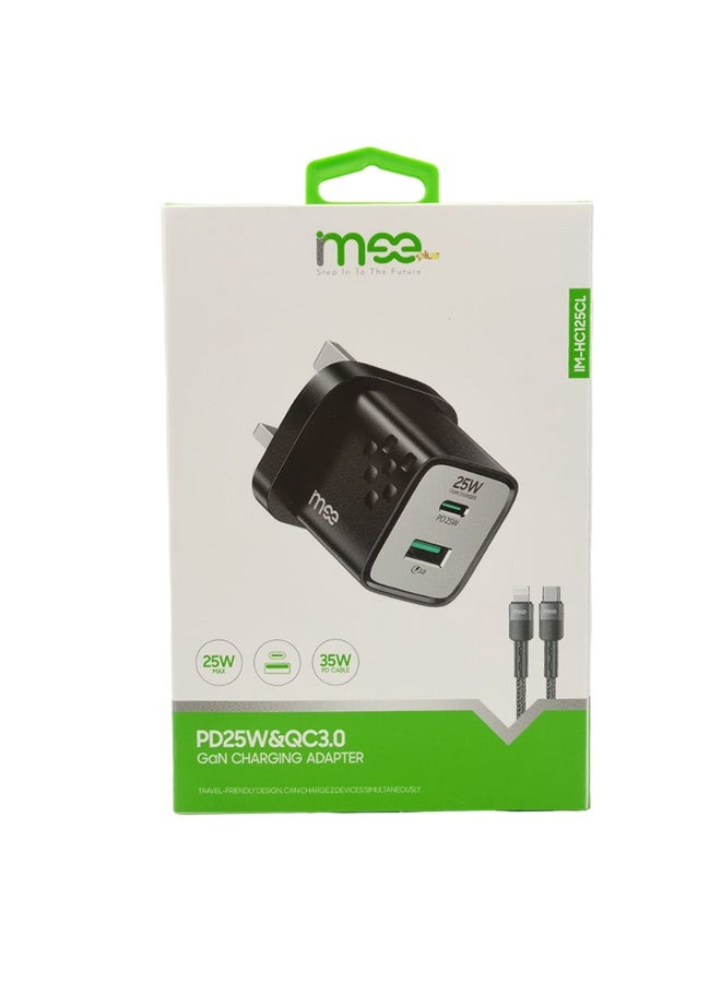 آیمی محول شحن سريع IMEE Plus GaN بقدرة 25 وات IM-HC125CL مع PD 25 وات و QC3.0 شاحن حائط صغير الحجم بثلاثة دبابيس بمخرج مزدوج وكابل USB-C إلى Lightning بطول 1 متر وحماية من الجهد الزائد وارتفاع درجة الحرارة شاحن IC ذكي وآمن لأجهزة iPhone وiPad وSamsung وأجهزة Android - Image 3