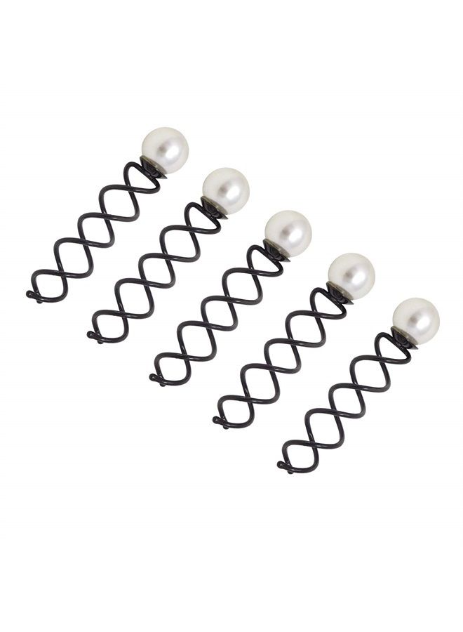 Honbay 10PCS Black Round Head Spiral Bobby Hair Pins Twist Screw Hair Pins Spin Pins Bun Stick Pick 14mm Dia Pearl - Image 1