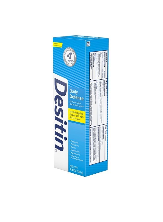 Desitin Daily Defense Baby Diaper Rash Cream with Zinc Oxide to Treat, Relieve & Prevent diaper rash, Hypoallergenic, Dye-, Phthalate- & Paraben-Free, 4.8 oz - Image 3