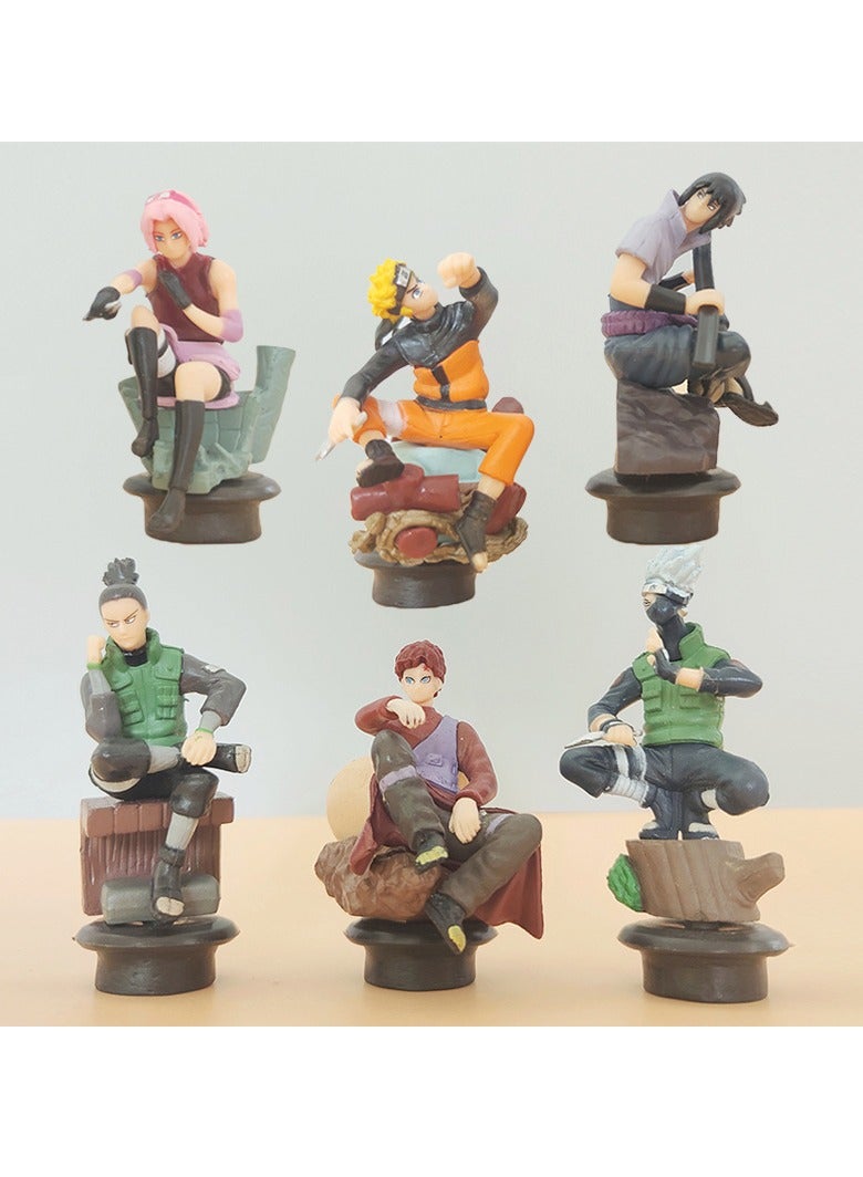 Naruto anime figure, model toy 6 chess Hokage Kakashi Naruto Sasuke Sakura (7-9cm)