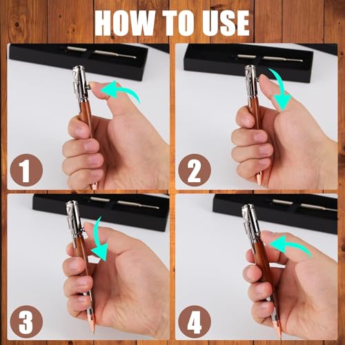 PiyuBind Bolt Action Pen Wood Ballpoint Solid Brass Pens Bullet Shaped Metal Pen and 1 Piece Pen Refills with 1 Present Box for Father's Day, Valentine, Birthday, Black Ink (Wood Brown) - Image 5