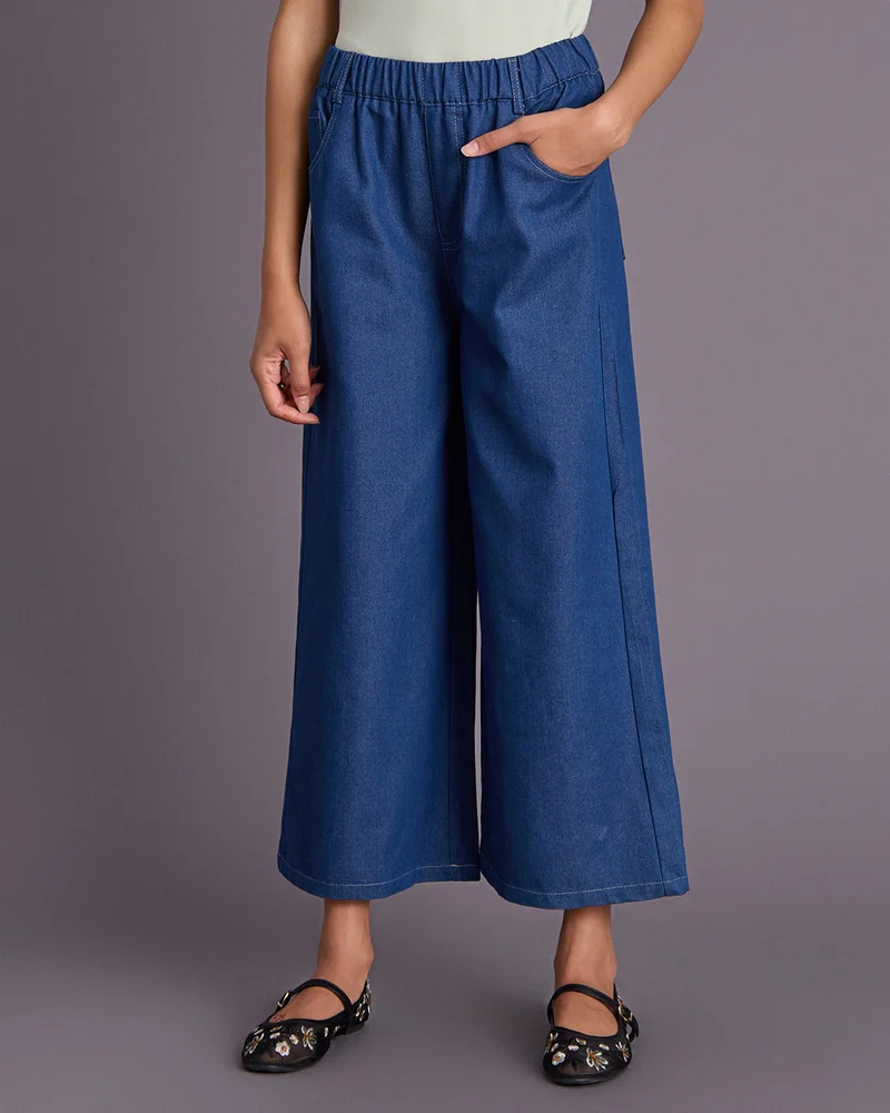 ردتاغ Girls Navy Wide Leg Pants