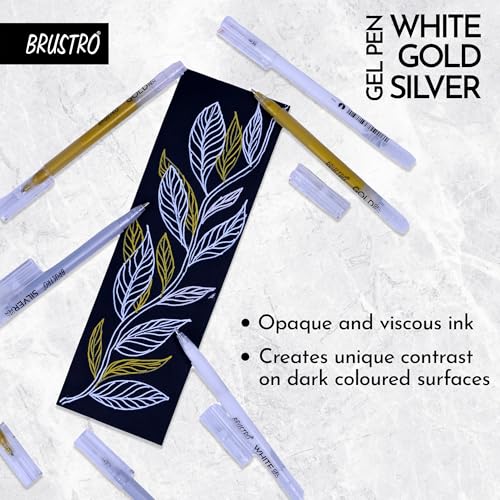 BRUSTRO Assorted Gel Pen (White, Gold and Silver)|1mm Metal Tip - Set of 3,Opaque and Viscous Ink|Ideal For Drawing,Writing,Highlighting,Doodling,Scrapbooking,Mandala Art,Illustration - Image 5
