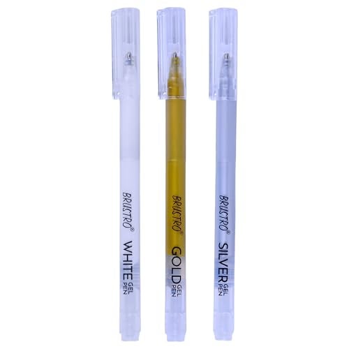 BRUSTRO Assorted Gel Pen (White, Gold and Silver)|1mm Metal Tip - Set of 3,Opaque and Viscous Ink|Ideal For Drawing,Writing,Highlighting,Doodling,Scrapbooking,Mandala Art,Illustration - Image 2