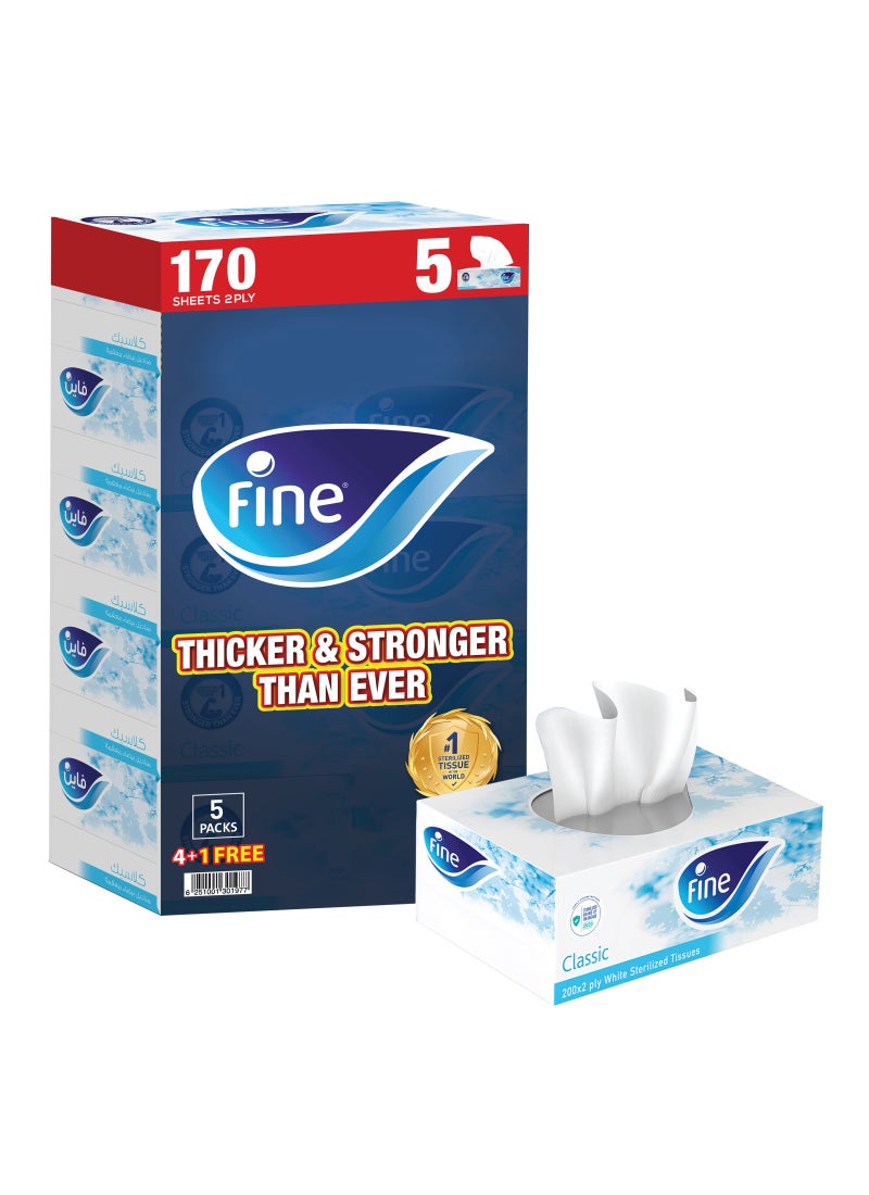 Fine Classic Facial Tissue, Sterilized Tissue Box 170 Sheets x 2 Ply Pack of 5 - Image 2