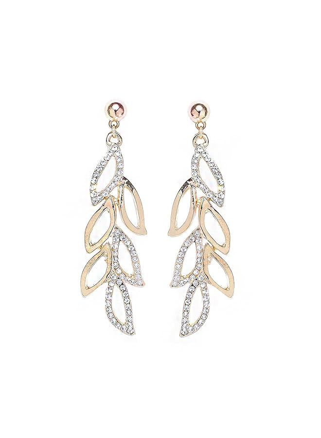 تشيميز أصفر أحدث صيحات الموضة من الأقراط المتدلية المصنوعة من الكريستال المطلي بالذهب للنساء والفتيات - Image 5