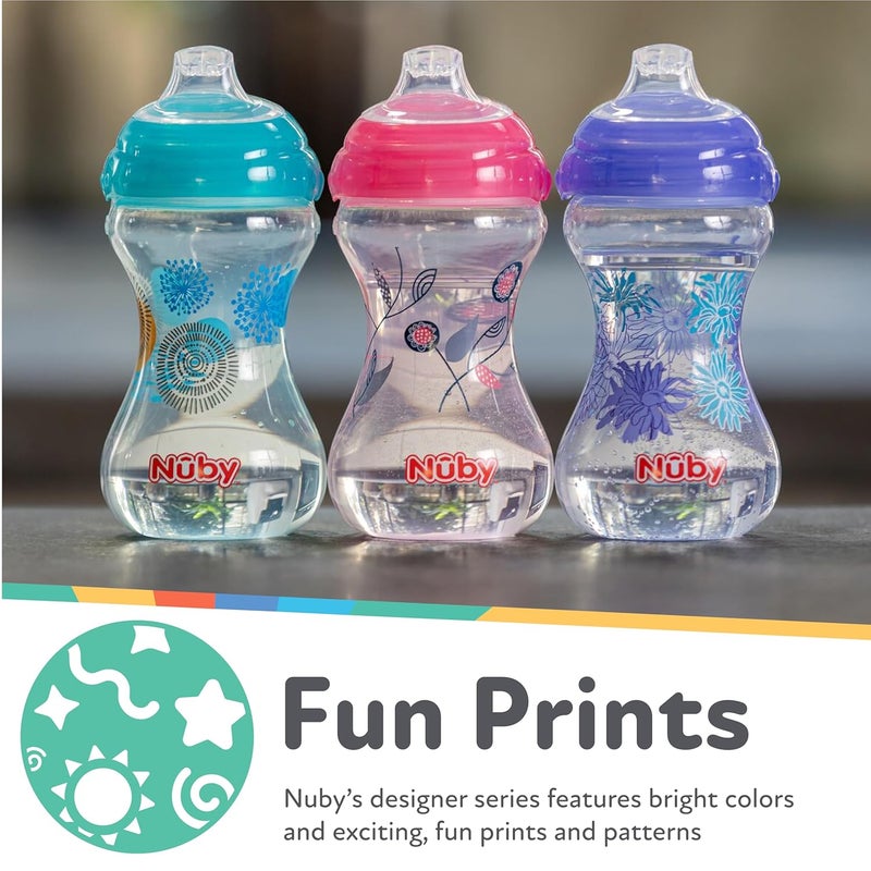 Nuby ClikIt NoSpill Baby Sippy Cup with Soft Spout  3 Pack 10 oz  6 Months  PinkPurpleAqua - Image 4