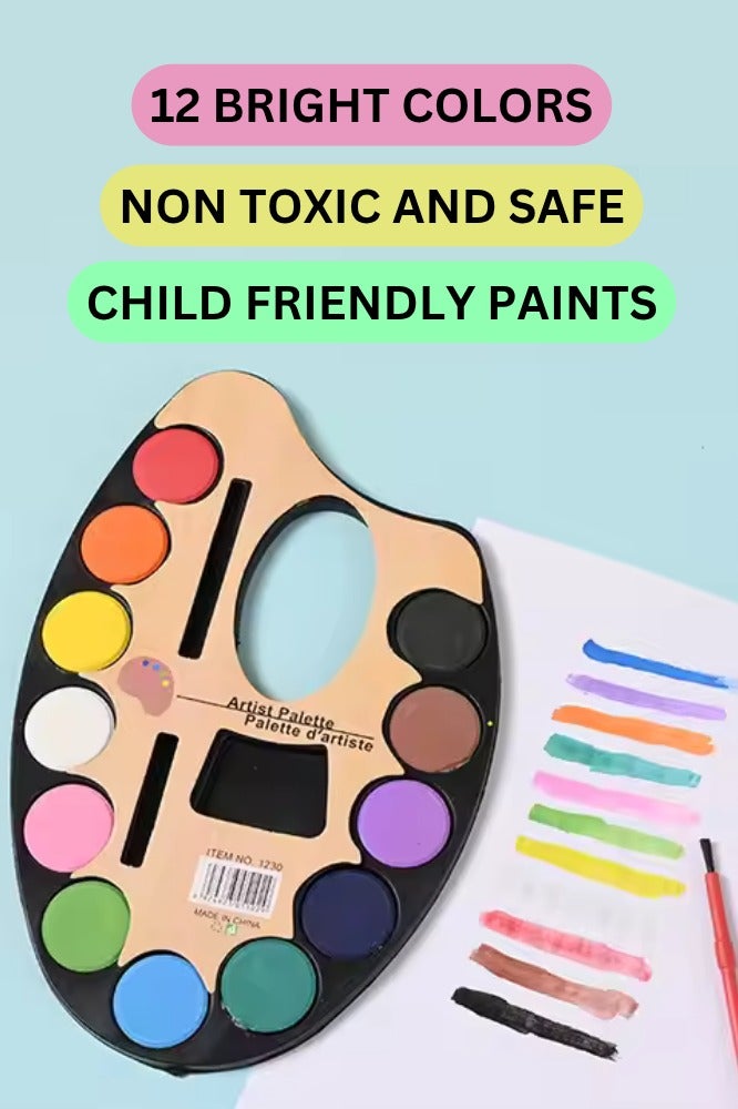 Generic 12-Color Watercolor Paint Set with Brush for Artists Kids and Adults Art and Craft Supplies – Non-Toxic, Bright Colors, Kid-Friendly Art Palette - Image 2