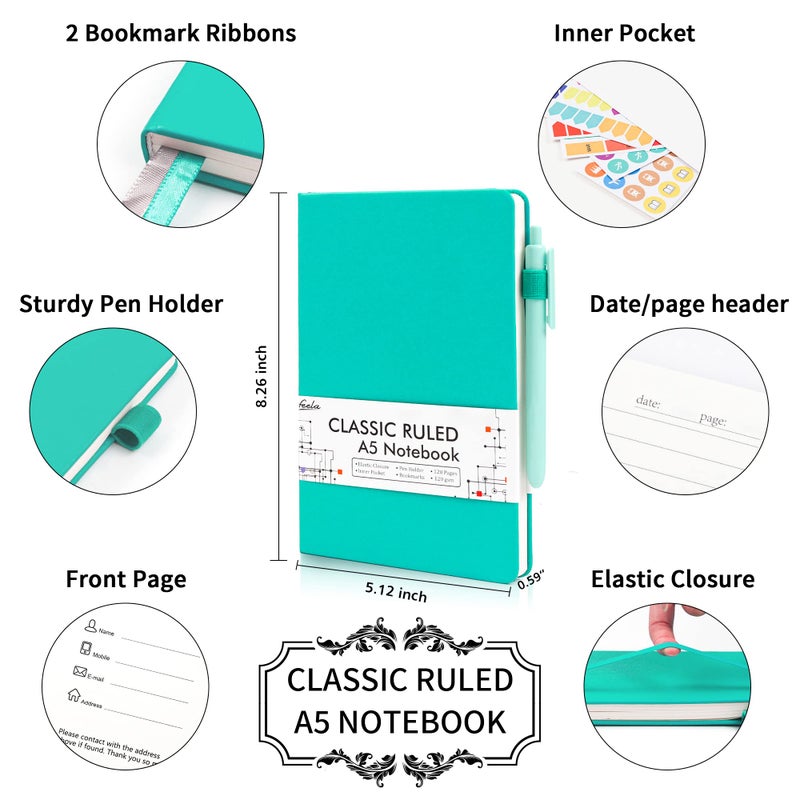feela 24 Pack Journal Notebook Bulk for Work, Business Notebook Hardcover Lined Writing Journal with Pen Holder for Students Women Note Taking, with 24 Black Pens, 120 GSM, 5.1â€x8.3â€, A5, Solid Colors - Image 2