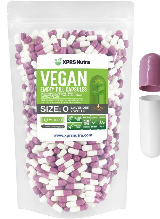 XPRS Nutra Size 0 Empty Capsules - 1000 Count Empty Vegan Capsules - Vegetarian Empty Pill Capsules - DIY Vegetable Capsule Filling - Veggie Pill Capsules Empty Caps (Lavender/White) - Image 1