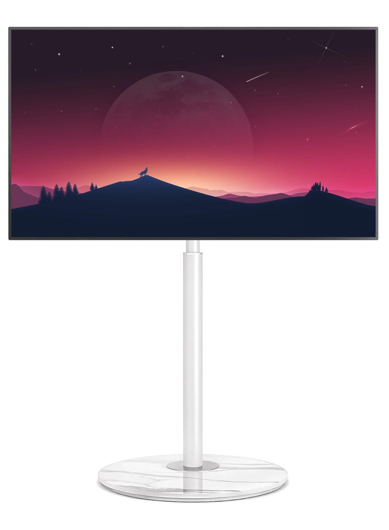 Rfiver Swivel Floor TV Stand with 90° Swivel for 32–65" LCD/LED TVs, Load Capacity 40kg, Modern Simple Design Corner TV Floor Stand with Round Glass Base, VESA 400x400mm, White - Image 1