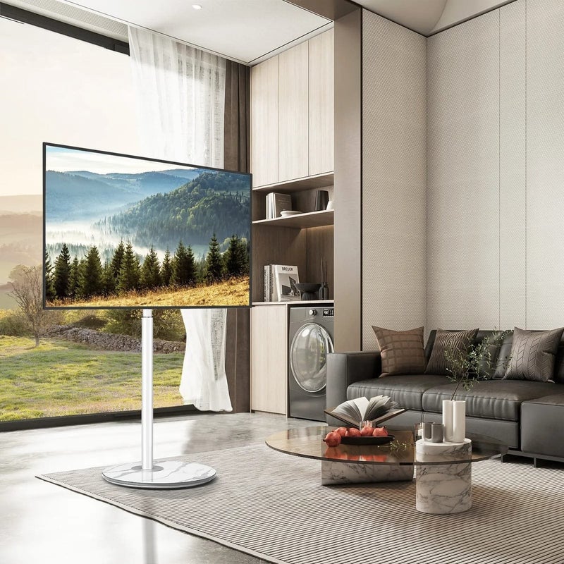 Rfiver Swivel Floor TV Stand with 90° Swivel for 32–65" LCD/LED TVs, Load Capacity 40kg, Modern Simple Design Corner TV Floor Stand with Round Glass Base, VESA 400x400mm, White - Image 5