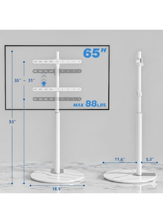 Rfiver Swivel Floor TV Stand with 90° Swivel for 32–65" LCD/LED TVs, Load Capacity 40kg, Modern Simple Design Corner TV Floor Stand with Round Glass Base, VESA 400x400mm, White - Image 2