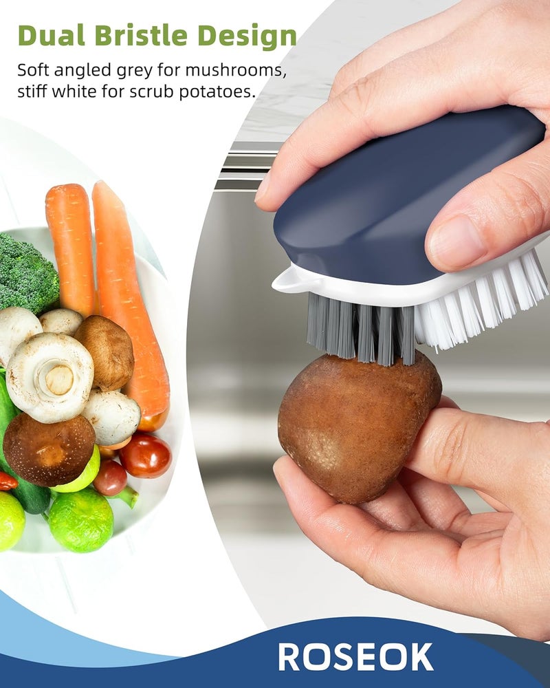 ROSEOK Potato Scrubber and Veggie Brush, Self-Standing Kitchen Brush for Fruit and Vegetable Cleaning, Navy Blue, 2 Pack - Image 3