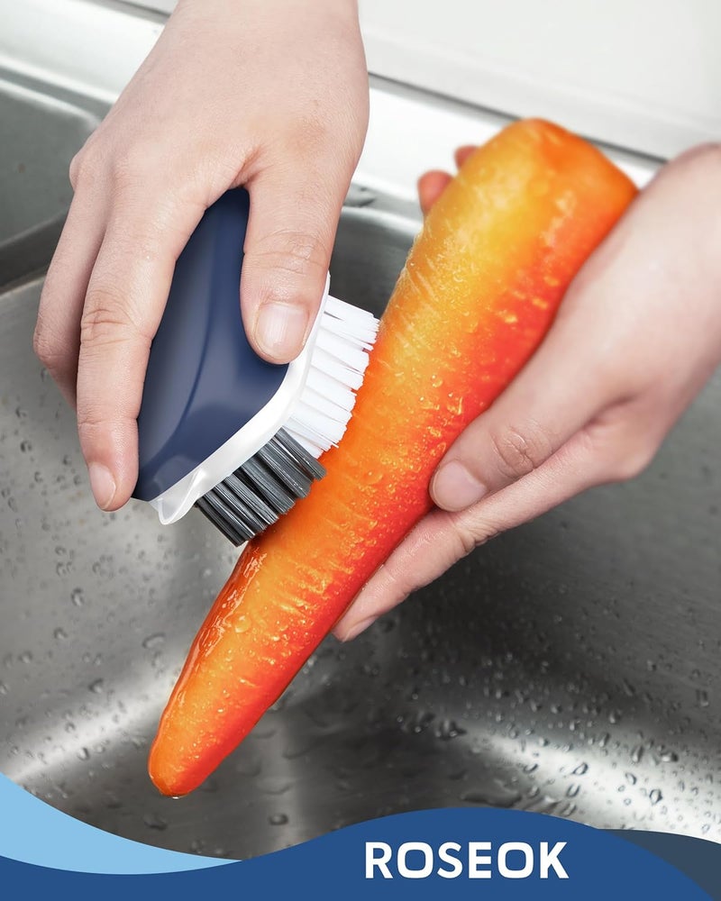 ROSEOK Potato Scrubber and Veggie Brush, Self-Standing Kitchen Brush for Fruit and Vegetable Cleaning, Navy Blue, 2 Pack - Image 5