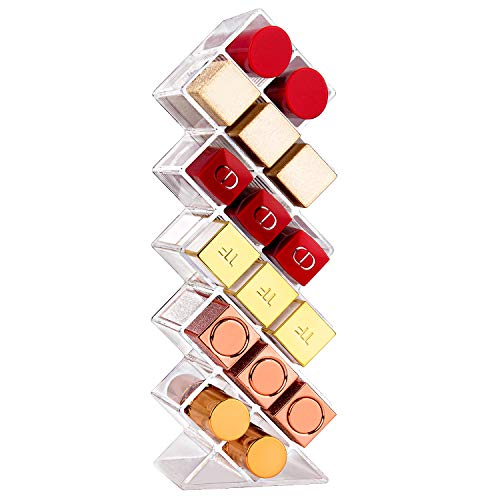 JessLab Lipstick Organizers Acrylic Holder Lip Gloss Tower Clear Cosmetic Fish Sticks Lip Makeup Storage for Bathroom Vanity Countertop 16 Slots - Image 2
