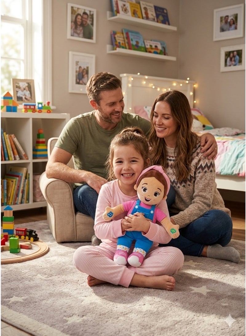 AFRIDIAN Interactive Plush Toddler Doll, 12 Inch Soft Educational Toy with 4 Songs & 16+ Phrases Talking & Singing Baby Doll for Kids 6+ Months - Image 1