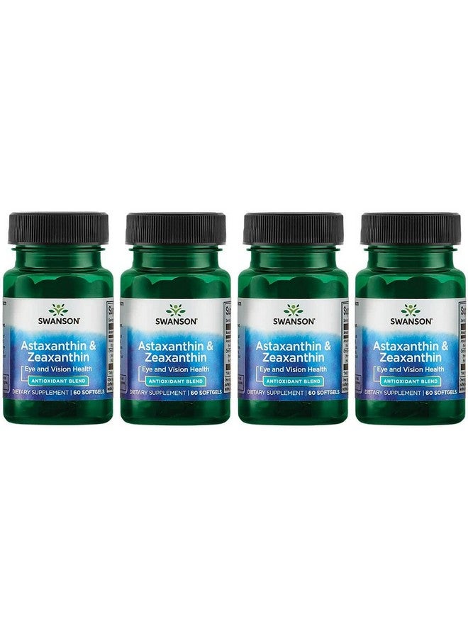 Swanson Astaxanthin & Zeaxanthin Eye Vision Brain Skin Health Antioxidant Support Supplement (Astaxanthin 4 mg & OmniXan Zeaxanthin 4 mg) 60 Softgels Sgels (4 Pack) - Image 1