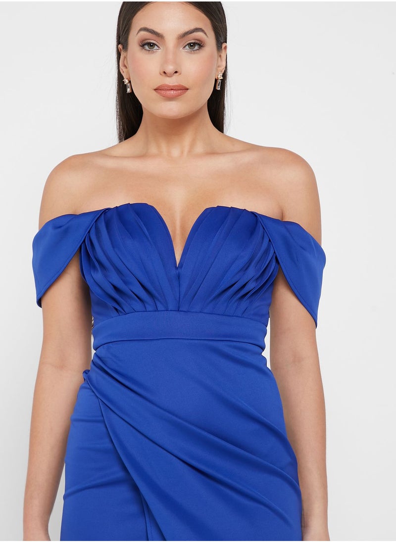 TFNC - Front Split Bardot Dress - Image 1