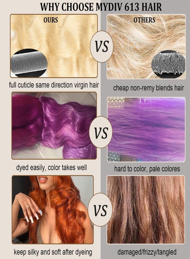 MYDIVA 613 Blonde Bundles Human Hair Body Wave 16 18 20 inch 100% Unprocessed Virgin Human Hair Extensions 12A Quick Weave Human Hair Bundles Double Weft - Image 4