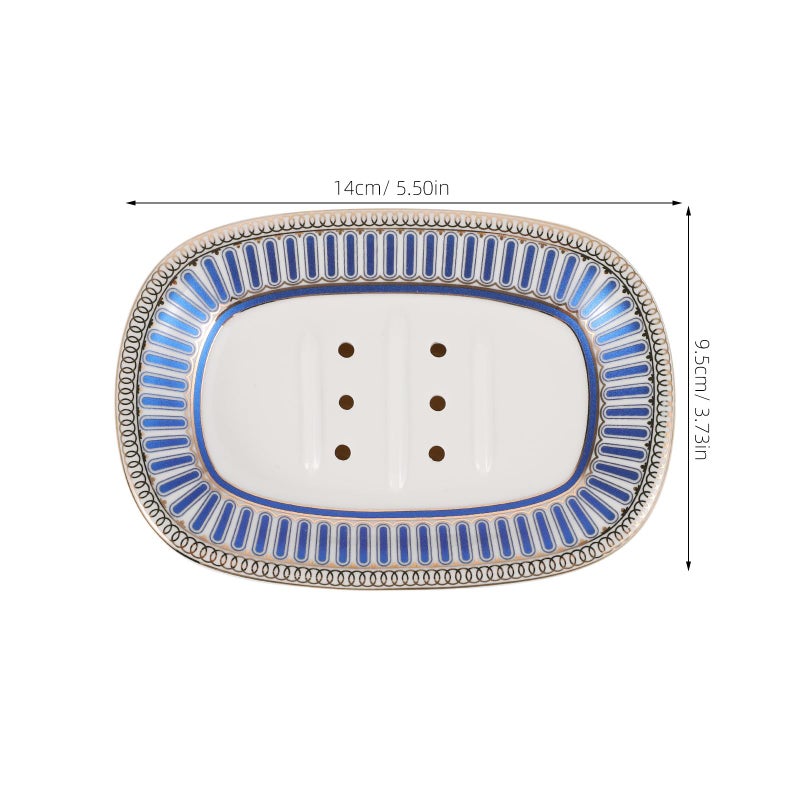 Self Draining Ceramic Soap Dish with Blue Stripes Porous Soap Holder Tray for Bathroom Shower Kitchen - Image 3