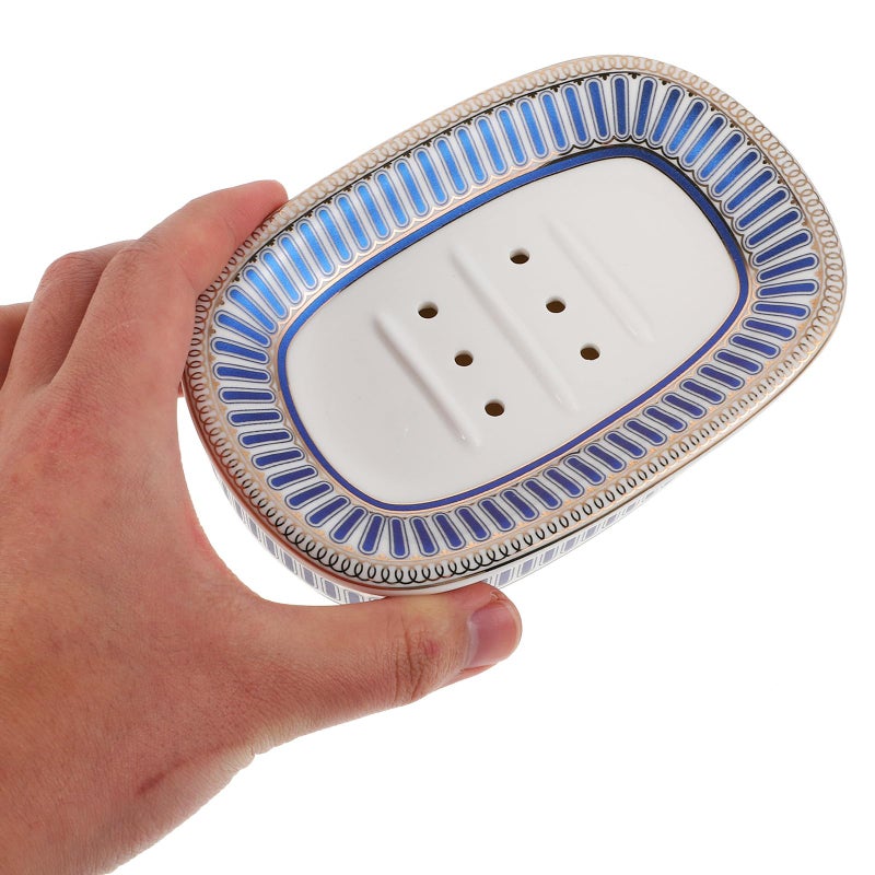 Self Draining Ceramic Soap Dish with Blue Stripes Porous Soap Holder Tray for Bathroom Shower Kitchen - Image 5