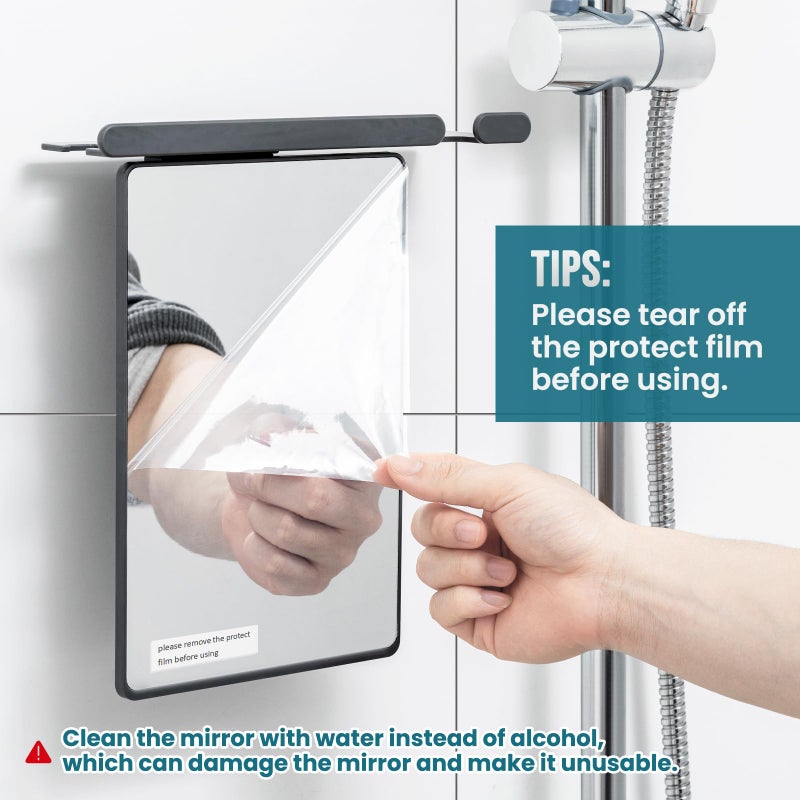 TAILI Shower Mirror Fogless for Shaving - with Powerful Suction, Razor Holder for Shower, Anti-Fog Adjustable for Bathroom,Makeup Shave Mirror Wall Mounted, Shatterproof & Removable,Grey - Image 2