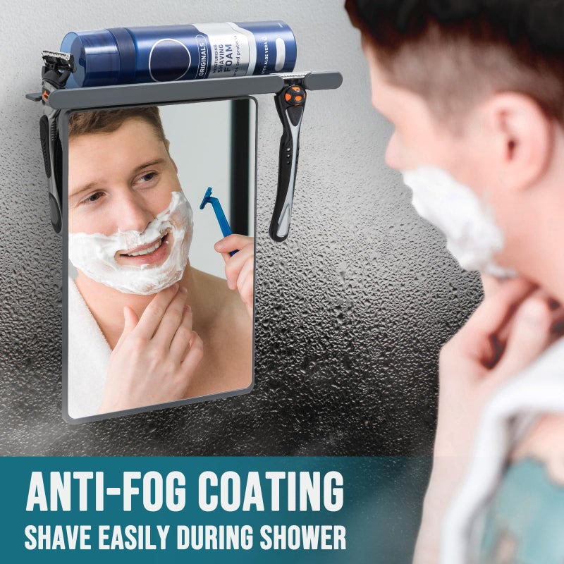 TAILI Shower Mirror Fogless for Shaving - with Powerful Suction, Razor Holder for Shower, Anti-Fog Adjustable for Bathroom,Makeup Shave Mirror Wall Mounted, Shatterproof & Removable,Grey - Image 4