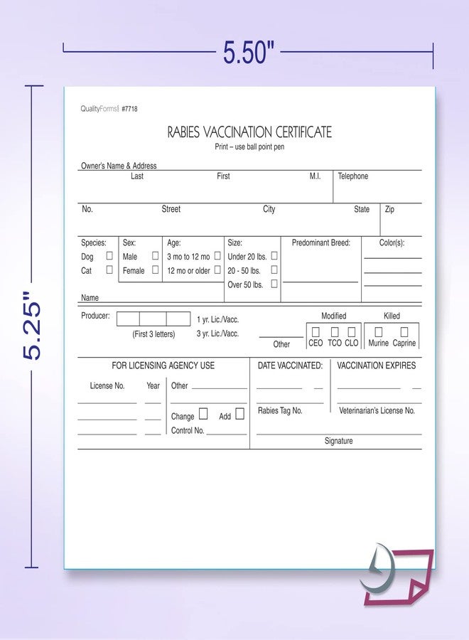 NextDayLabels - Veterinarian, 3-Part Rabies Vaccination Certificates for Cats & Dogs (100 Sets per Package) - Image 2