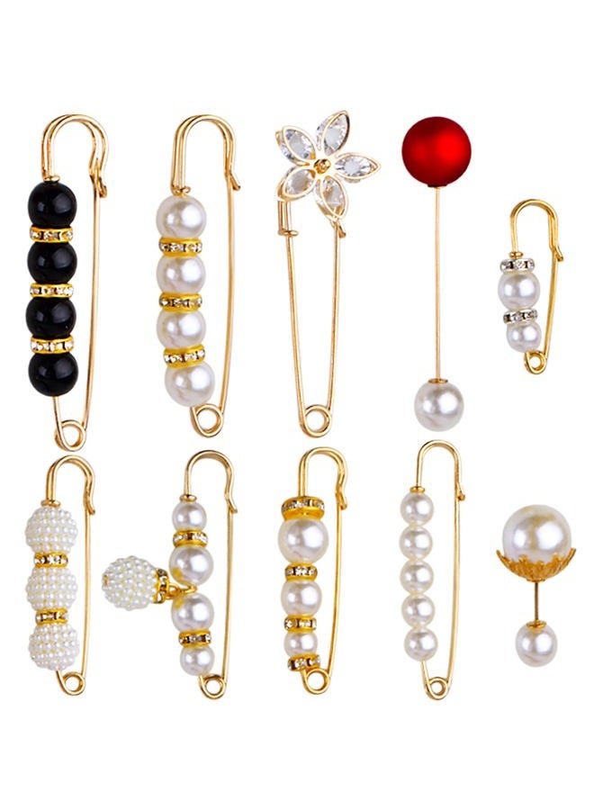 BronaGrand 10pcs Heavy Duty Safety Pins Metal Large Safety Blanket Pins Brooch Pins with White Pearl Rhinestones Accessories for Women Girls Clothing Shirts Dresses Sweater Shawl Decoration, 10 Styles - Image 1