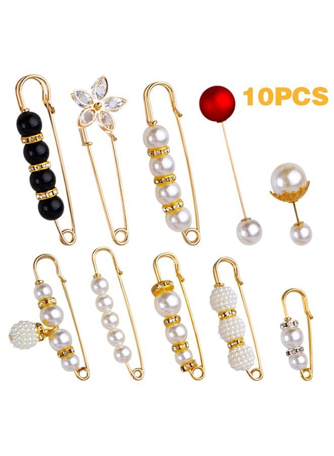 BronaGrand 10pcs Heavy Duty Safety Pins Metal Large Safety Blanket Pins Brooch Pins with White Pearl Rhinestones Accessories for Women Girls Clothing Shirts Dresses Sweater Shawl Decoration, 10 Styles - Image 2