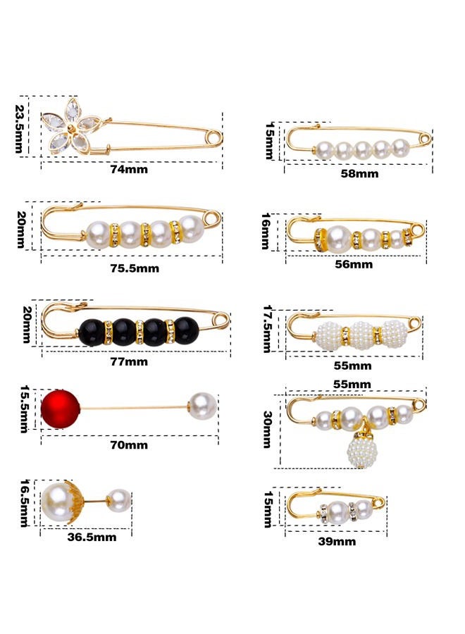 BronaGrand 10pcs Heavy Duty Safety Pins Metal Large Safety Blanket Pins Brooch Pins with White Pearl Rhinestones Accessories for Women Girls Clothing Shirts Dresses Sweater Shawl Decoration, 10 Styles - Image 3