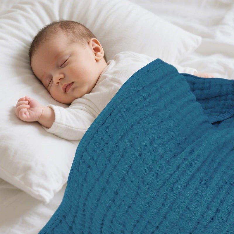 MIGIOL Muslin Baby Towels 100% Cotton ï¼ŒSuper Soft Muslin Baby Bath Towel - 32 x 32 Inches, Suitable for Newborn and Young Children up to 3 Years Old. (Light Blue & Dark Blue) - Image 3