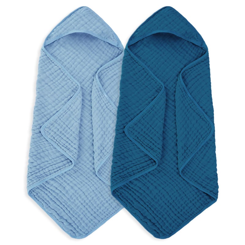 MIGIOL Muslin Baby Towels 100% Cotton ï¼ŒSuper Soft Muslin Baby Bath Towel - 32 x 32 Inches, Suitable for Newborn and Young Children up to 3 Years Old. (Light Blue & Dark Blue) - Image 1