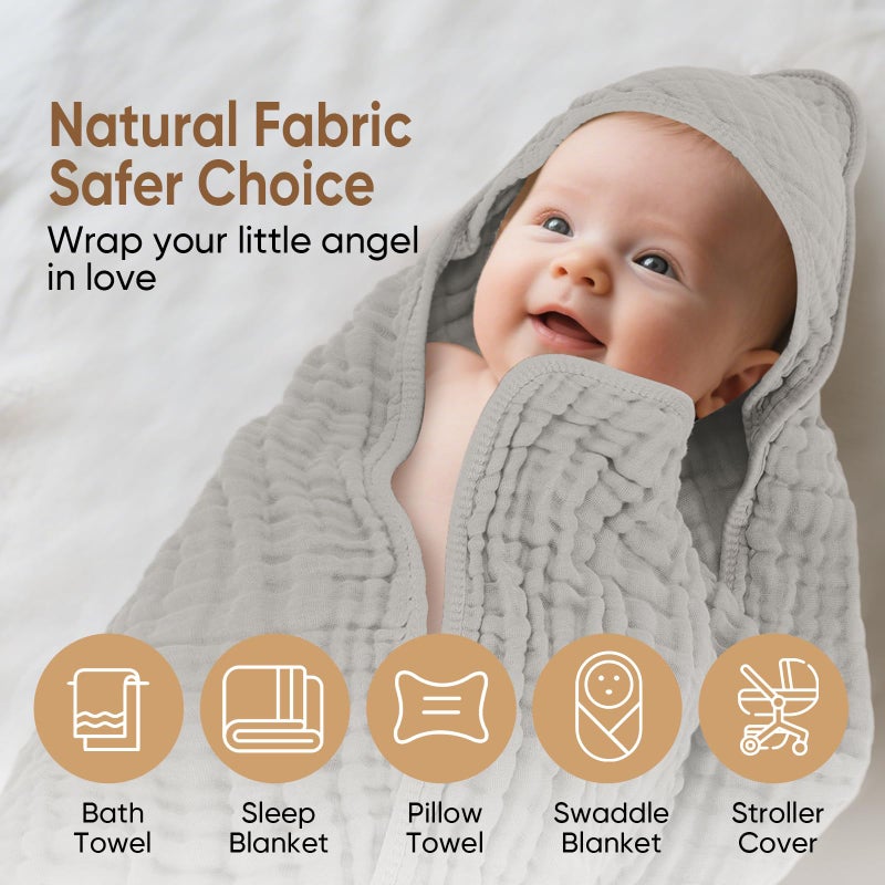 MIGIOL Muslin Baby Towels 100% Cotton ï¼ŒSuper Soft Muslin Baby Bath Towel - 32 x 32 Inches, Suitable for Newborn and Young Children up to 3 Years Old. (Light Blue & Dark Blue) - Image 5